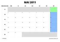 Kalender Mai 2011 im Querformat