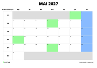 Kalender Mai 2027 im Querformat