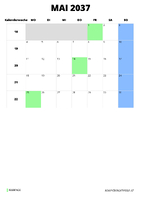 Kalender Mai 2037 im Hochformat