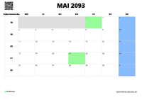 Kalender Mai 2093 Kalender Mai 2093 im Querformat