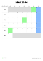 Kalender Mai 2094 im Hochformat