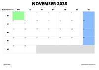Kalender November 2038 Kalender November 2038 im Querformat