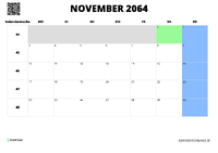 Kalender November 2064 im Querformat