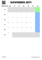 Kalender November 2071 Kalender November 2071 im Hochformat