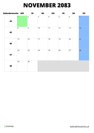 Kalender November 2083 Kalender November 2083 im Hochformat
