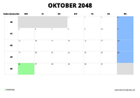 Kalender Oktober 2048 Kalender Oktober 2048 im Querformat