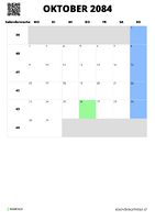 Kalender Oktober 2084 im Hochformat
