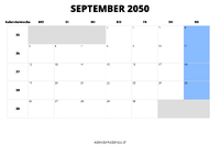 Kalender September 2050 Kalender September 2050 im Querformat