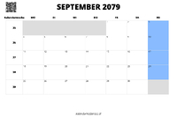 Kalender September 2079 im Querformat