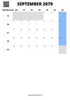 Kalender September 2079 im Hochformat